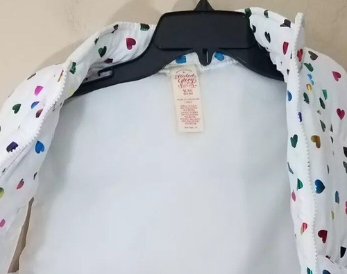 Faded Glory Puffer Vest Girls Size XLarge (14-16) Foil Hearts White - Picture 3 of 7