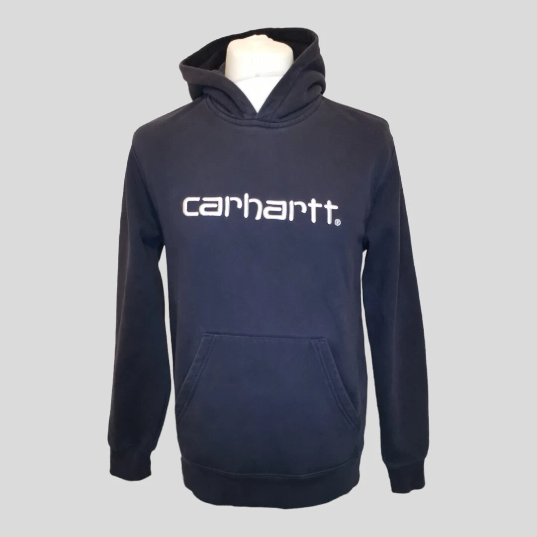Carhartt Hoodie Mens Size S Blue Long Sleeve Embroidered Logo Hoodie