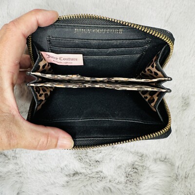 Juicy Couture Black Leather Zip Around Wallet Studded 6 Inch