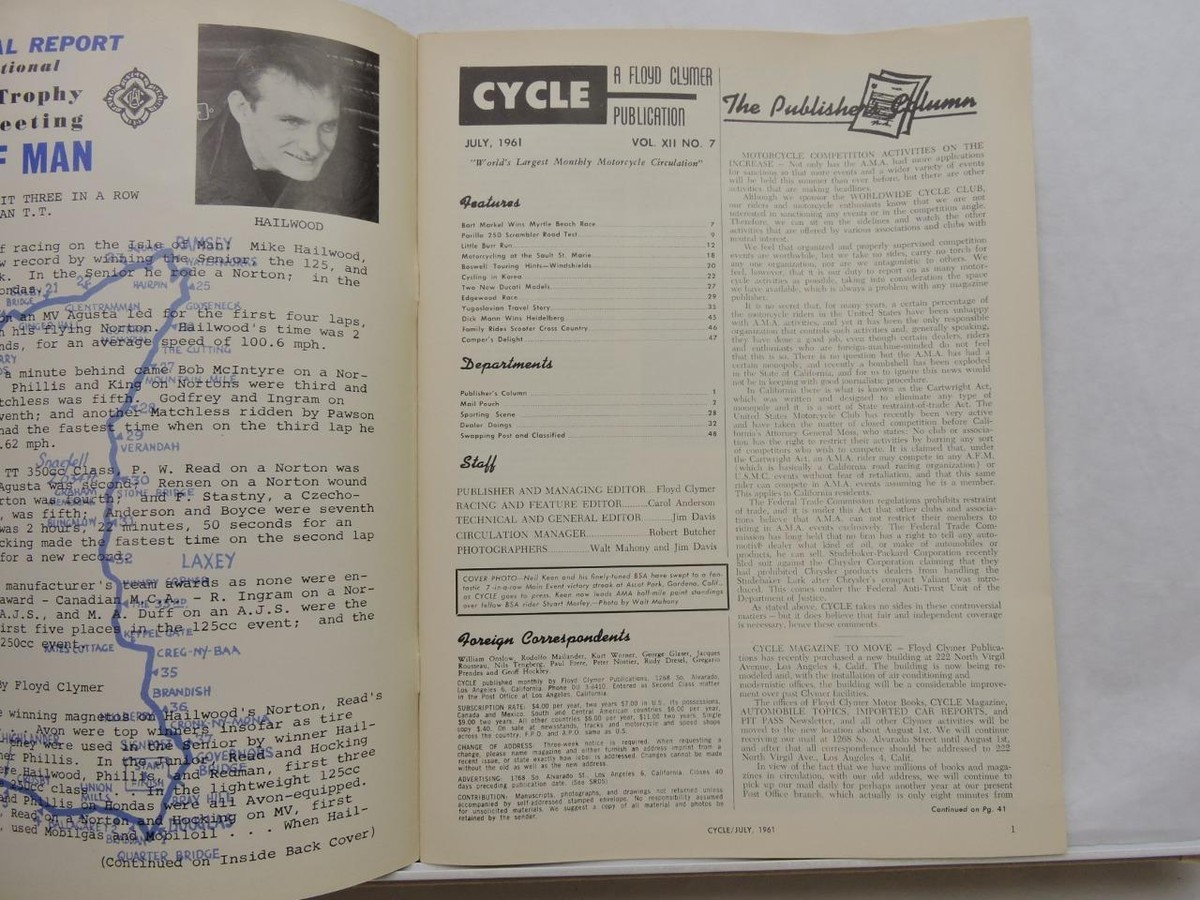 July 1961 Cycle Magazine Parilla 250 Scrambler Wildcat Velocette