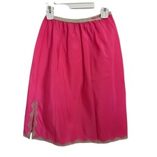 VTG 60s Mistee Hot Pink Nylon Blend Slip Skirt Lace Detail Slit Size Small USA