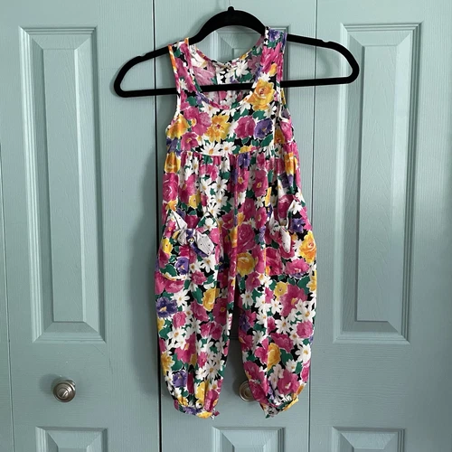 Vintage Bonnie Jean Girls Toddler 3T/4T Floral One Piece Romper Jumpsuit Flowers