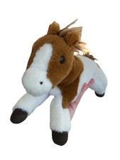 FAO Schwarz Pinto Horse Pony Plush 14" Laying Down Adopt A Pet Brown White