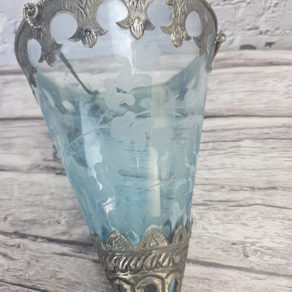 Синий цветочный травленый турецкий стеклянный кулон марокканский фонарь - Изображение 4 из 4