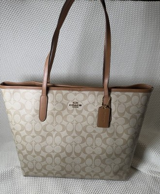 Coach City Tote In Signature Canvas Lt Khaki Lt Saddle 5696 NWT