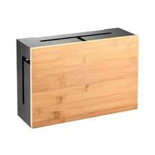 Bamboo Cable Management Box with Magnetic Lid - 12,6x7,8x4.3 in - Black