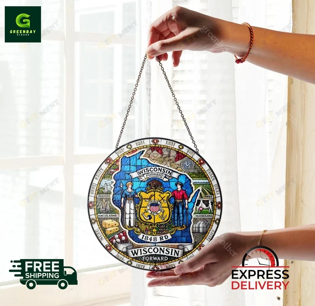 Wisconsin State Stained Glass Suncatcher Home Decor Window Hanging