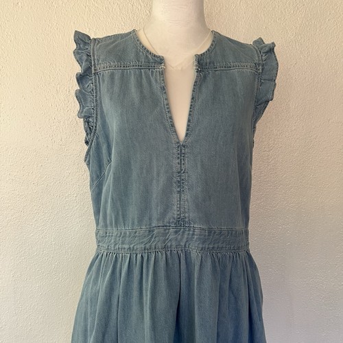 Kade Spade Dip-Dyed Denim Dress Size 12 V Neck Tiered Bottom 2 Pocket - Picture 5 of 24