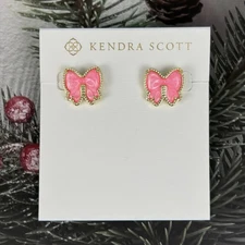 Kendra Scott Haley Bow Gold Stud Earrings-Pink
