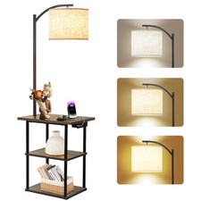 Floor Lamp with Tables, End Table with Charging Station USB  Type-C  AC Por...