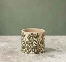 Cement Plant Pot: 11cm with Green Textured Flower Design for Indoor House Plants