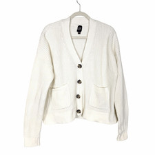 Gap Women's 100 Cotton Chunky Knit Button Front Cardigan Off White V-Neck Ivory