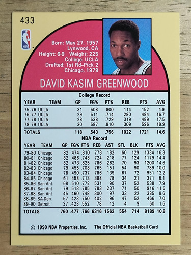 1990-91 Hoops #433 David Greenwood U - Picture 2 of 2