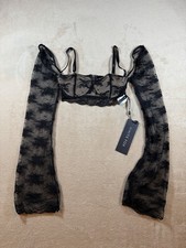 White Fox Hold It Down Crop Top M Black Lace Corset Long Sleeve NWT