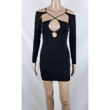 Lucy in the Sky Bodycon Mini Dress Womens M Black Strappy Y2K Clubwear Night Out