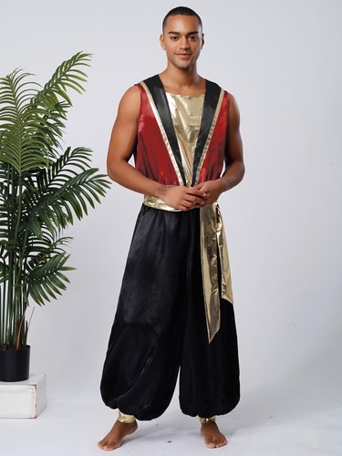 Mens Outfits Satiny Costume Zipper Jumpsuit Carnival One Piece Christmas Indian - Picture 23 of 72