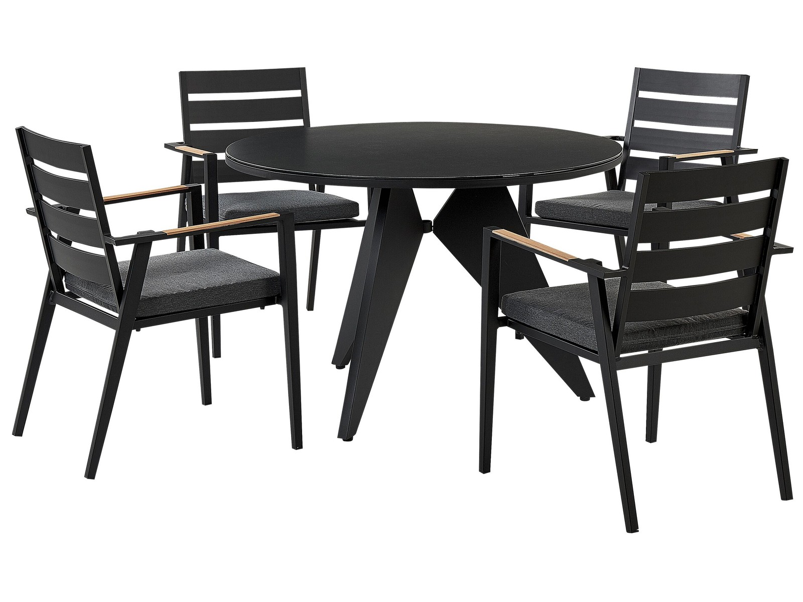 OLMETTO/TAVIANO 4 posti Set da pranzo da giardino Nero Metallo con cuscini