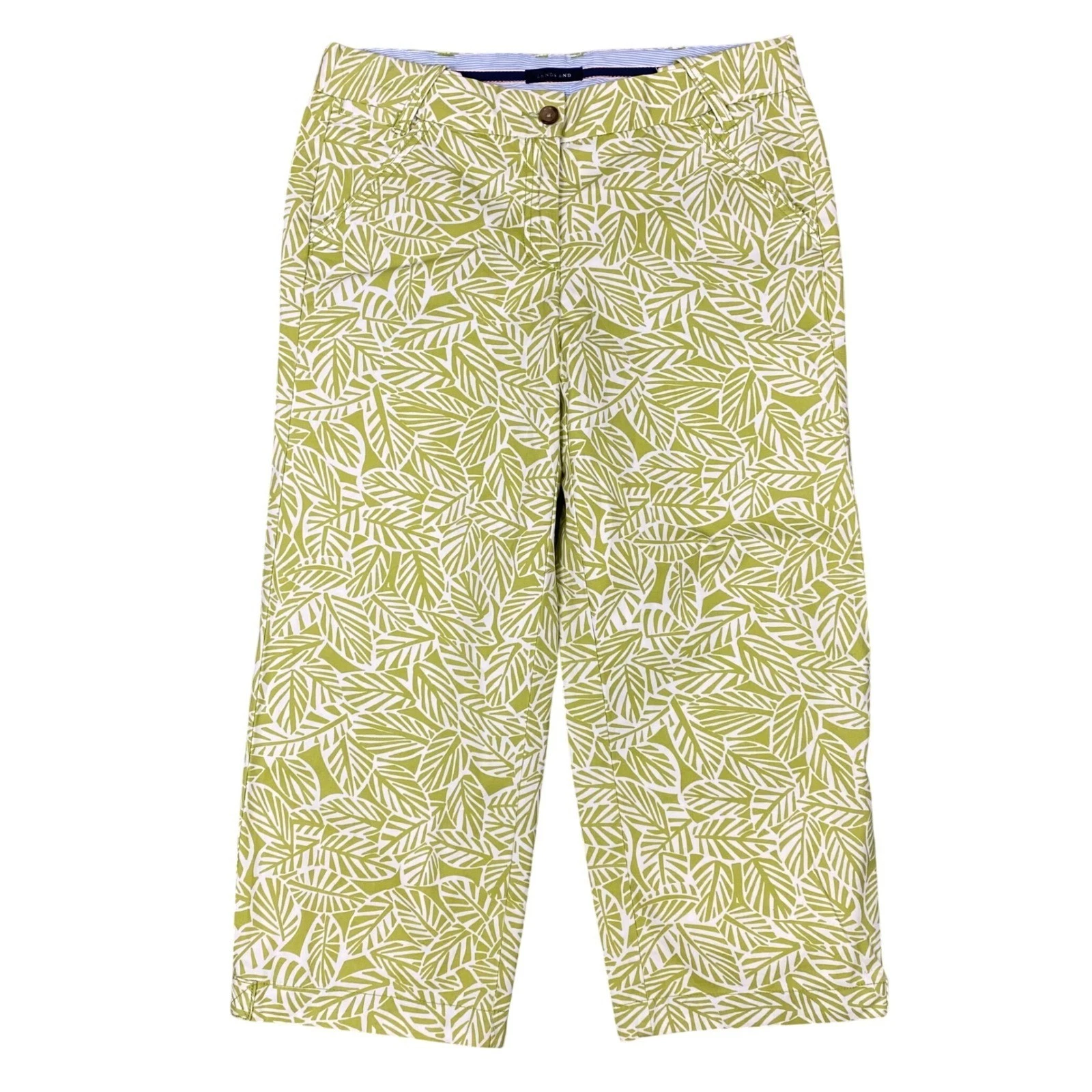 Lands End Tropical Leaf Print Cropped Capri Pants Womens 10 Green White Cotton
Opens in a new window