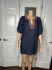 Tory Burch Navy Blue Americana Patriotic  Kaftan Cover Up Small 