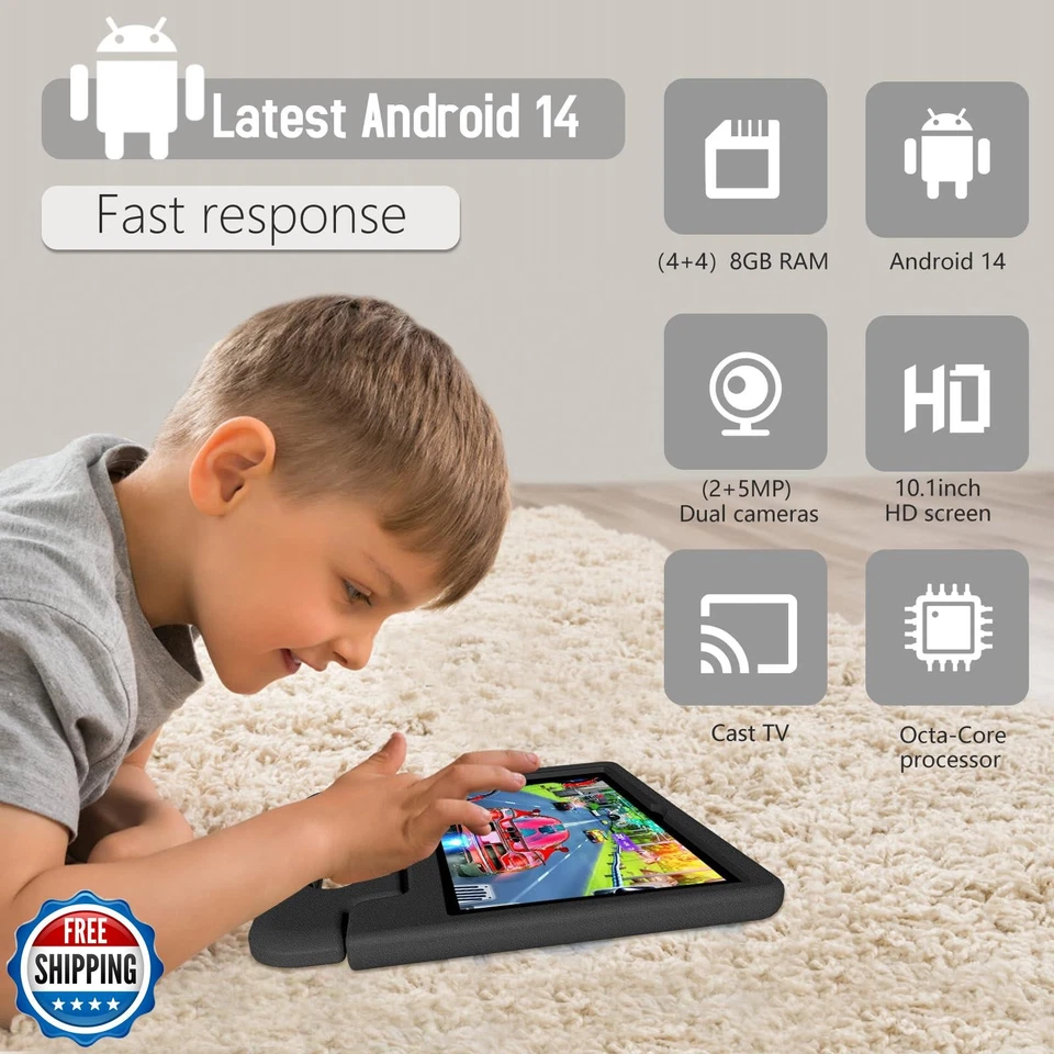 Tablet for Kids Age 3-12 10.1 inch Android 14 6000mAh 8GB RAM+64GB ROM(Expand - Image 2 of 4