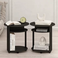 Simple Design Oval End Table Set - 2 Pieces, Black Walnut, Sleek Oval Shape, Com