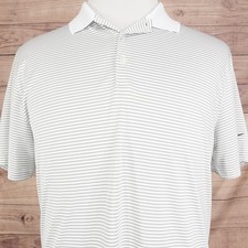 Nike Golf Polo Shirt Mens Large White Gray Dri-FIT Striped Standard Fit Swoosh