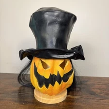 Vtg 1996 The Paper Magic Group Halloween Mask Pumpkin Full Head Top Hat Slash