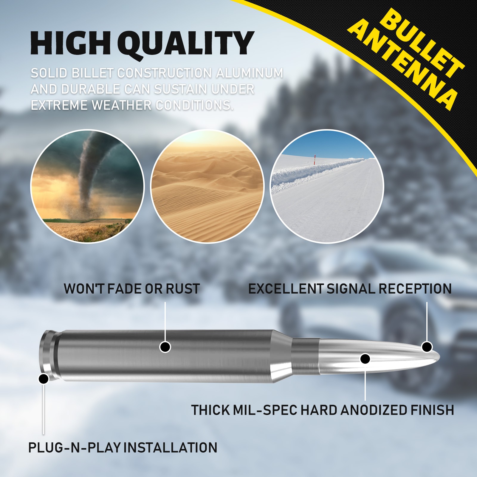 Chrome BULLET ANTENNA CAL 50 for CHEVROLET SILVERADO SIERRA 1500/2500/3500/GMC