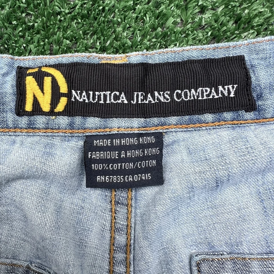 Vintage Nautica Jean Shorts Mens 33x13" Blue Front Cargo Drawstring Baggy 90s - Image 3 of 4