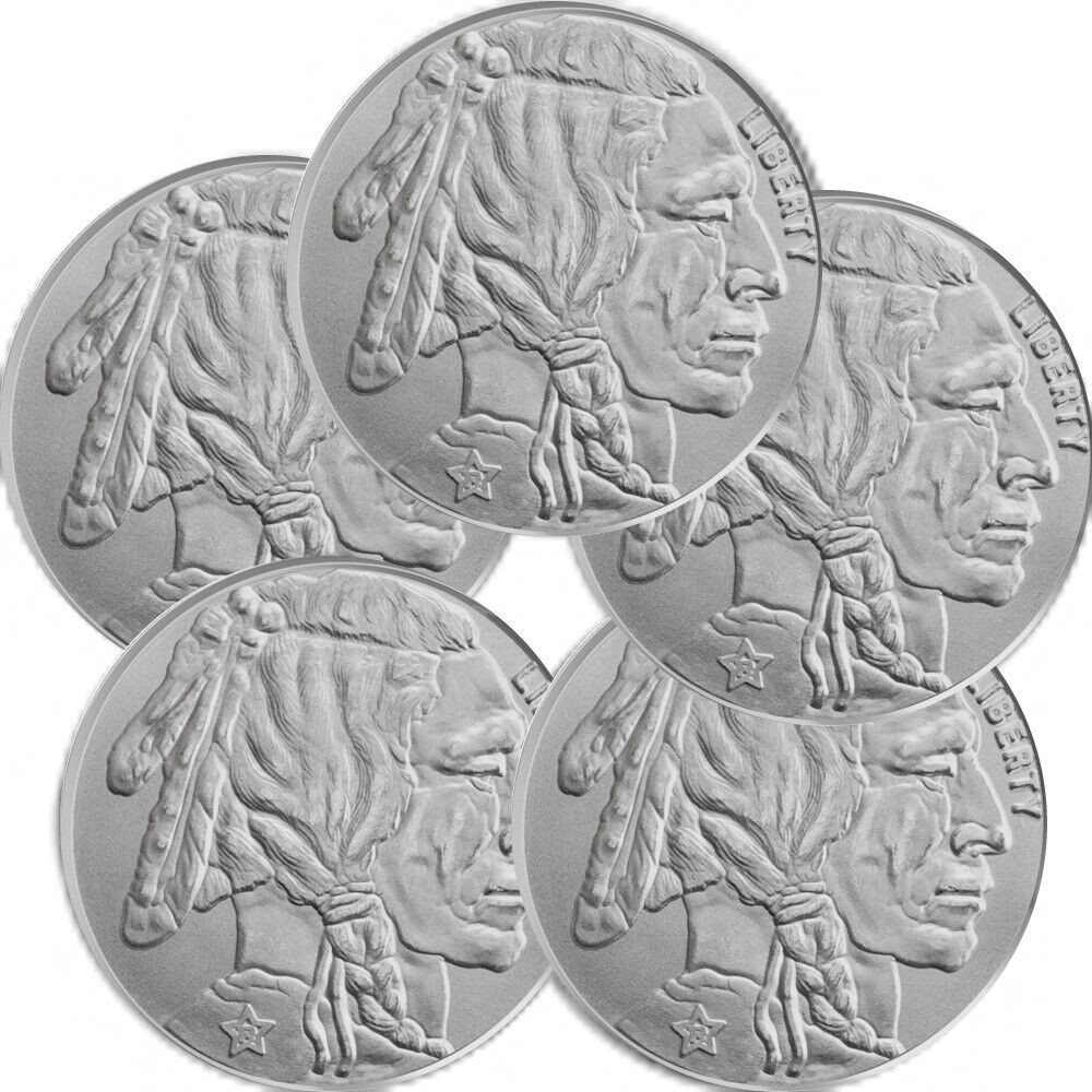 Lot of 5 - 1 oz Silver Regency Mint Buffalo Round 999 1 Troy Ounce