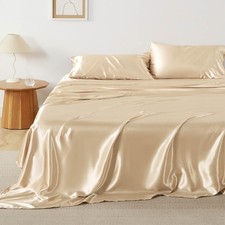 Bedsure Queen Satin Sheets Set - 4 Piece Silky Bedding w/ Elastic Corner Strap