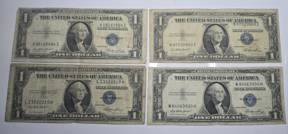 1935 E - SILVER CERTIFICATE $1 BLUE SEAL DOLLAR BILL CIRCULATED (LOT OF 4) - Image 2 of 4