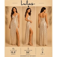 Lulus Sparkly Celebration Champagne Sequin Lace Maxi Dress Size S homecoming