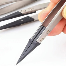 1pc Silver ESD Safe Precision Tweezers Anti Static Repair Tool 13cm - NEW