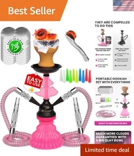 Compact 11'' Pink Hookah Set with 2 Hoses & Accessories - Share Big Clouds!
