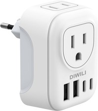 European Travel Plug Adapter, International Travel Adapter  2 AC Outlets 4 USB