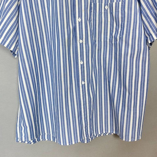 Vintage 90s Striped Shirt Button-Up Men FLAWS Short Sleeves Blue White Vertical - Picture 4 of 13