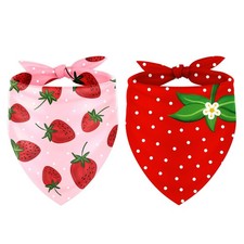 2Pcs Strawberry Dog Bandana Cute Summer Fruit Theme Triangle Pet Scarf Red