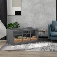 Large Wooden Hamster Cage W/ Hut, Small Animal Habitat, Gray