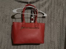 Women s Red Pebbled Satchel Top Handle Bag, Medium Zip, Scarf, Gold Hardware