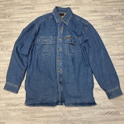 Wolverine Shirt Men s Medium Denim Snap Close Flannel Lined With Pockets