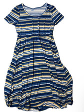 LuLaRoe Womens Dress Size 2XL Riley Midi Empire Waist Blue Yellow Stripes NWT