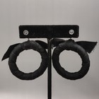Gold Tone Black Ribbon Bow Hoop Hole Dangle Drop Stud Post Earrings Jewelry — photo 2