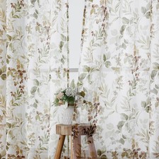 Crushed Sheer Curtains 63 Inch Length 2 Panels Set, Sheer Floral Curtians wit...