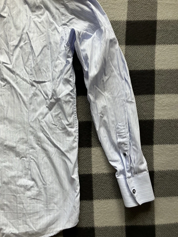 Camisa contemporánea Eton para hombre azul a rayas 39 15,5 firma sarga popelina algodón Foto 2 de 4