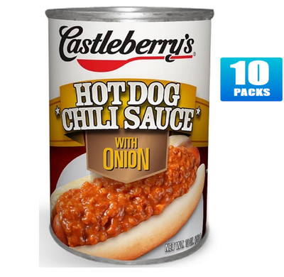 10x Packs Castleberry's Hot Dog Chili Sauce With Onion - 10oz Each
