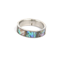Vintage Silver Tone Abalone Inlay Band Ring Southwest Style Size 5