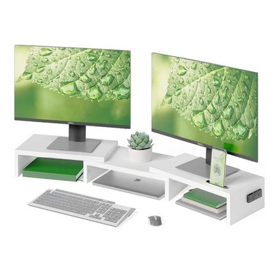 BONTEC Monitorständer Holz, Dual Monitor Stand Riser mit Handyhalter