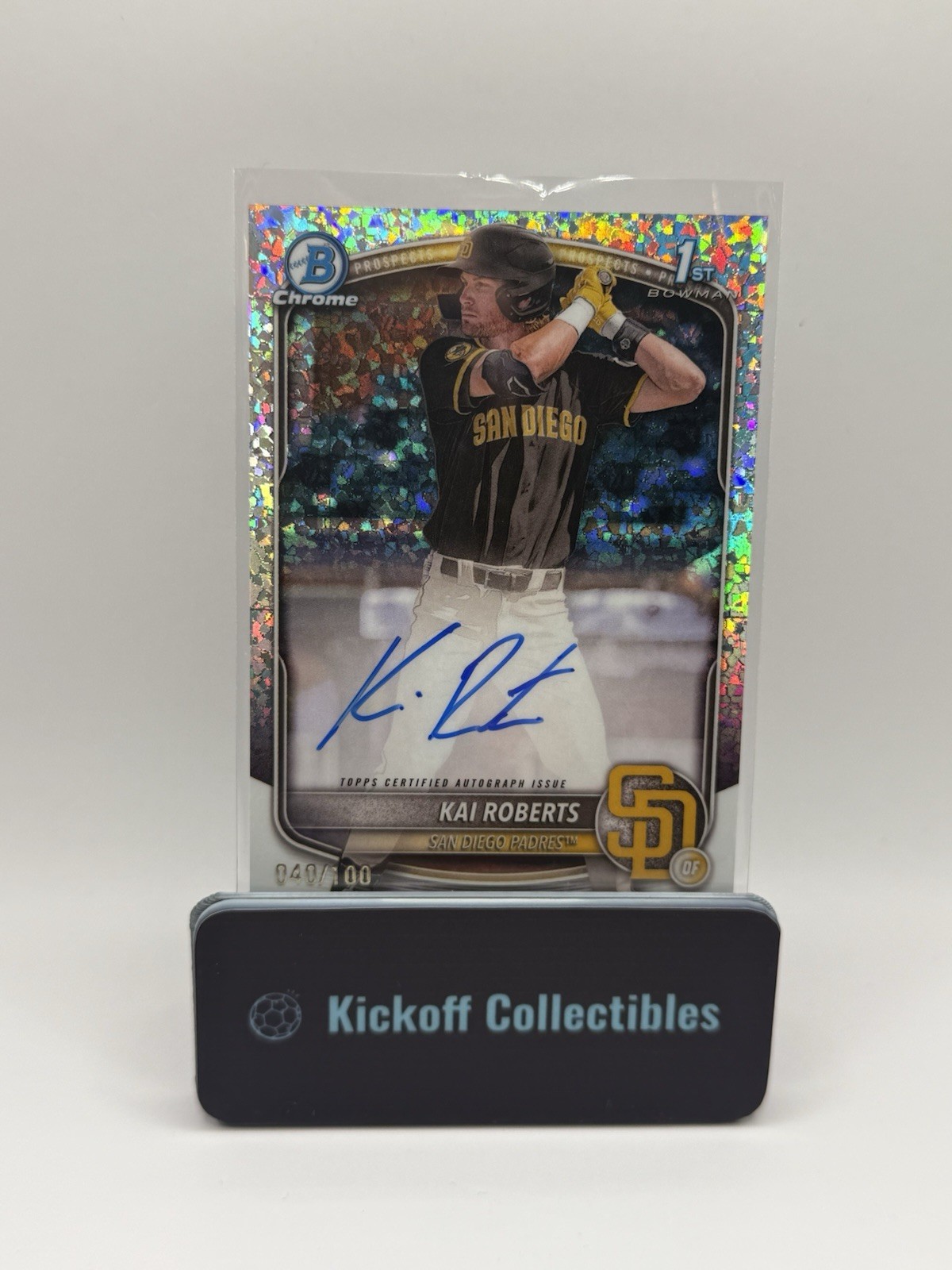 KAI ROBERTS 2025 BOWMAN CHROME 1ST MINI DIAMOND REFRACTOR AUTO /100