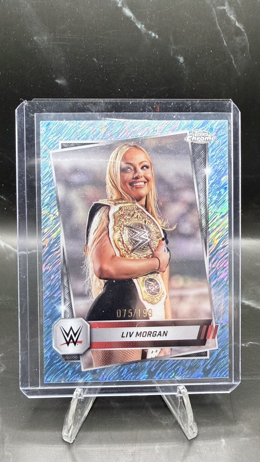 2025 Topps Chrome WWE Aqua Shimmer Refractor 186/199 Liv Morgan #146
